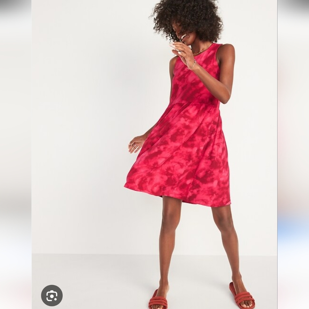 Old Navy Red Tie Dye Sleeveless Jersey Knit Swing Dress Size M